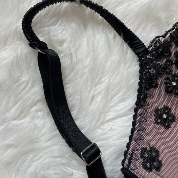 NWOT Victoria's Secret French Maid Mesh Ruffle Sequin push up, Ribbon, Black 36D - Picture 6 of 13